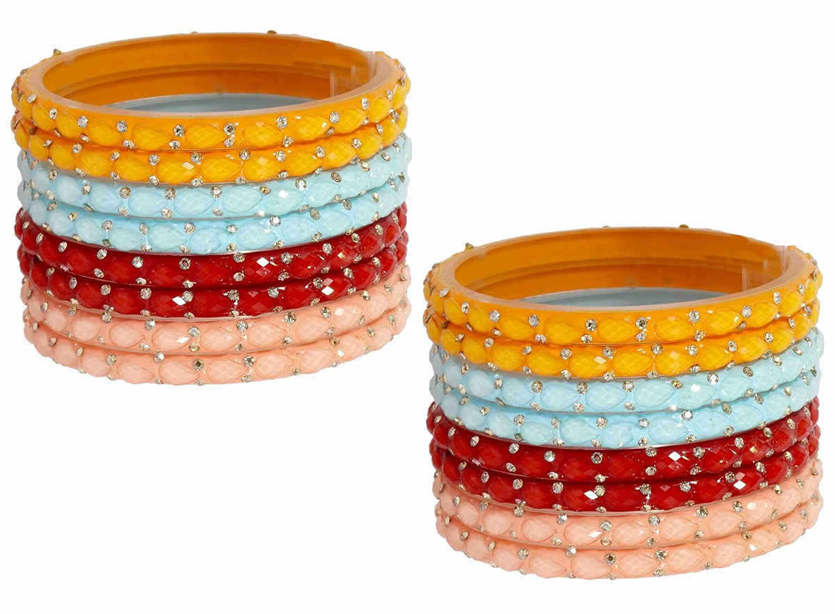NMII Acrylic (Plastic) With Beads and Zircon Gemstone Studded Worked Kada Set For Women and Girls