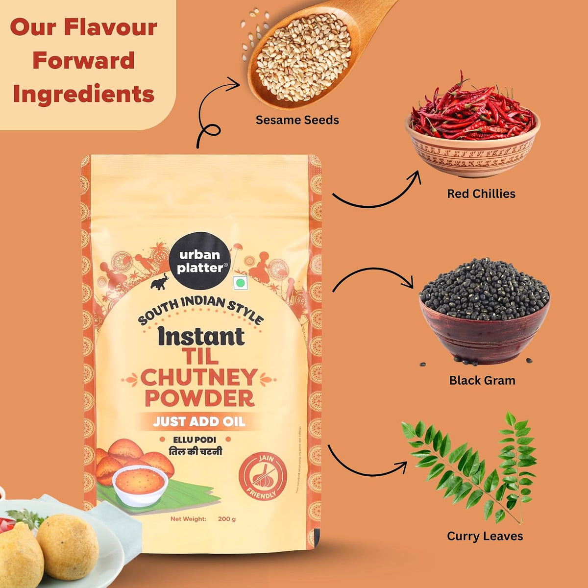 Urban Platter South Indian Style Instant Til Chutney Powder, 200g (Ellu Podi | Sesame Dry Chutney | Ready-to-Use | Perfect for Idli, Dosa and Rice)