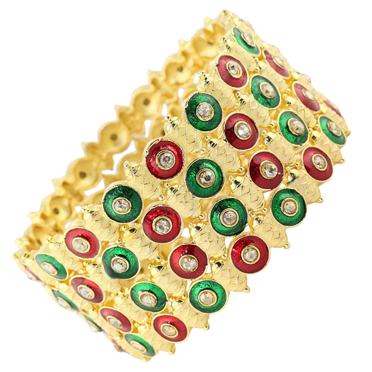 NMII Viral Gold Tone Kada for Women & Girls with Red & Green Stone Pattern | Traditional Kada For Wedding Festival Party | Metal Kangan's Karwa Chauth Diwali Gift | Beautiful Ethnic Jewelry - Set of 4
