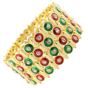 NMII Viral Gold Tone Kada for Women & Girls with Red & Green Stone Pattern | Traditional Kada For Wedding Festival Party | Metal Kangan's Karwa Chauth Diwali Gift | Beautiful Ethnic Jewelry - Set of 4