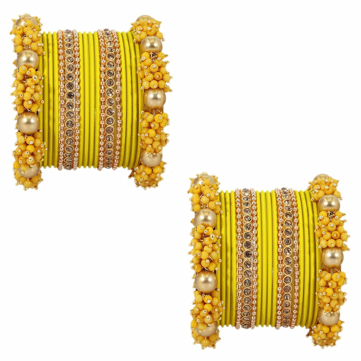 NMII Metal with Base Metal and Zircon Gemstone with Pearls Studded Matte with Glossy Finished Traditional Bangle Chuda set for Women and Girls