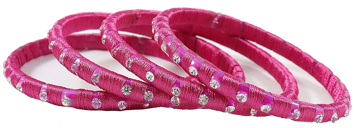 NMII Glass With Silk Thread and Zircon Gemstone Studded Worked Kada Set For Women and Girls