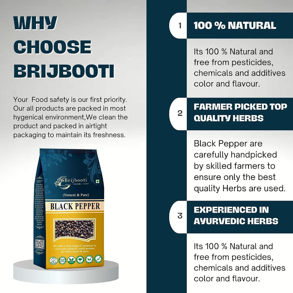 BrijBooti Black Pepper 400 Gm - Kali Mirch - Black Mirch Whole - Black Pepper Whole - Peppercorn - Kali Mirch Sabut