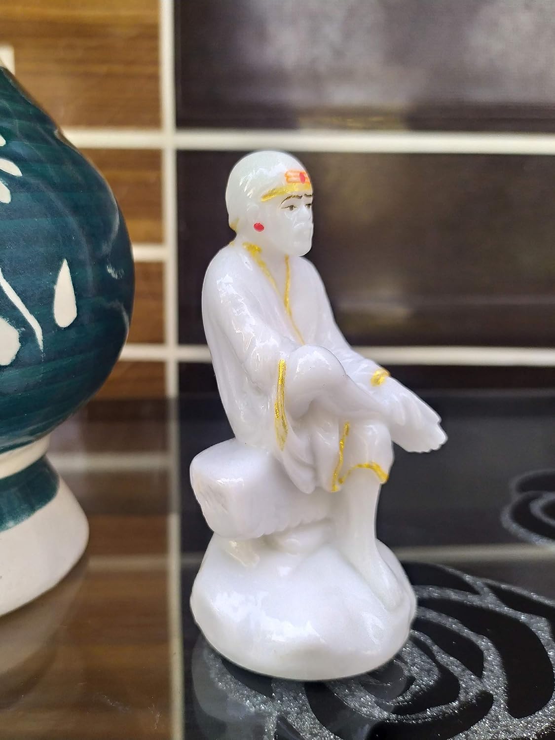 SHINDE EXPORTS Shirdi Sai Baba Marble Idol Statue murti for Pooja car Dashboard (3.5 inches)