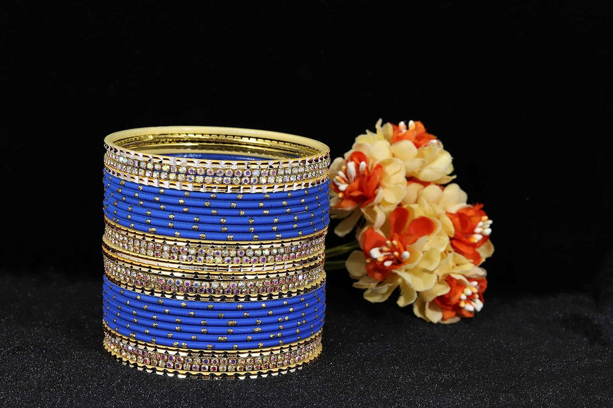 NMII Non-Precious Metal with Base Metal and Studded with Rainbow Zircon Gemstone Glossy Finished Traditional Bangle set for Women and Girls