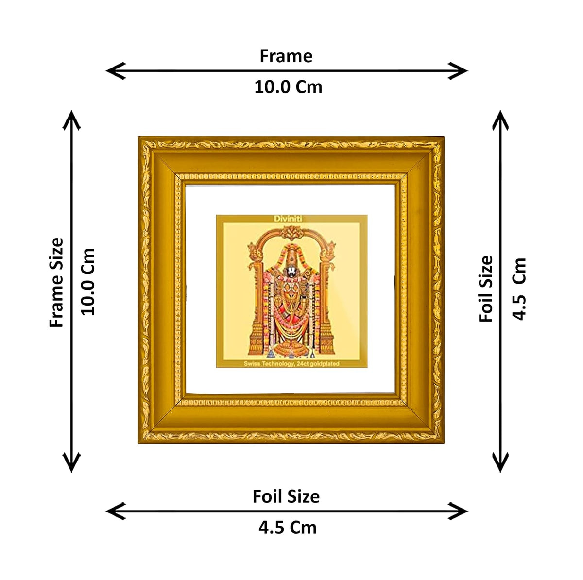 Diviniti Tirupati Balaji Gold Plated Wall Photo Frame, Table Décor| DG Frame 101 Size 1A and 24K Gold Plated Foil| Religious Photo Frame Idol For Pooja, Gifts Items (10 CM X 10 CM)