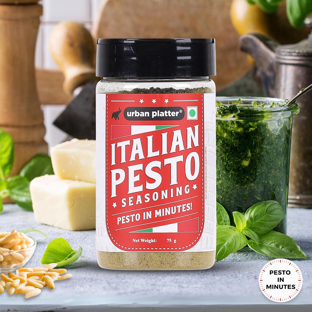 ⁠Urban Platter Italian Basil Pesto Seasoning, 75g (Instant & Flavourful | Plant-based | Perfect for Pasta, Salads, Snacks)