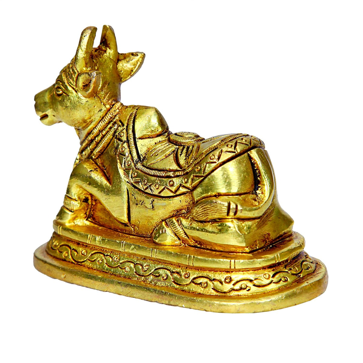 Aalayam Selveer Brass Nandi Idol for Puja | Nandi Brass Statue 7.5 CM Height, 550g Gold Colour 1 No