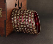 NMII Premium Crystal Glass Kada Set with Zircon Gemstone & Printed Design For Women & Girls | Transparent Glass Bangles | Latest Girl's Bangles | Bangles - Set of 8 (GK63_DottedFloralKada-Maroon-2.8)