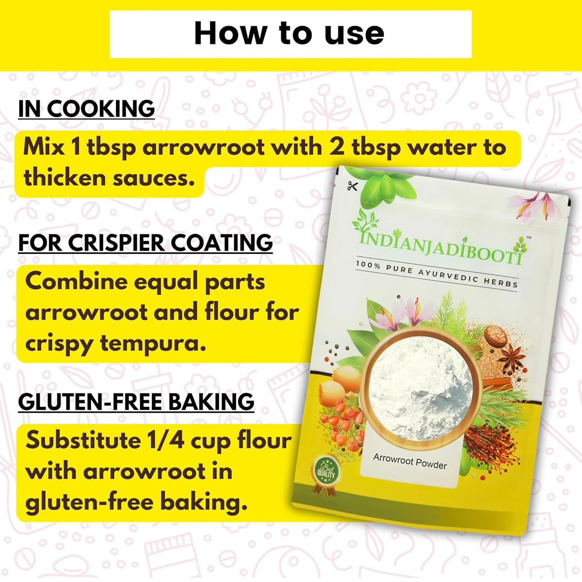 IndianJadiBooti Ararot Powder - Pure Arrowroot (Maranta Arundinacea) - Natural Gluten-Free Starch & Thickener for Baking & Digestive Comfort - 250g