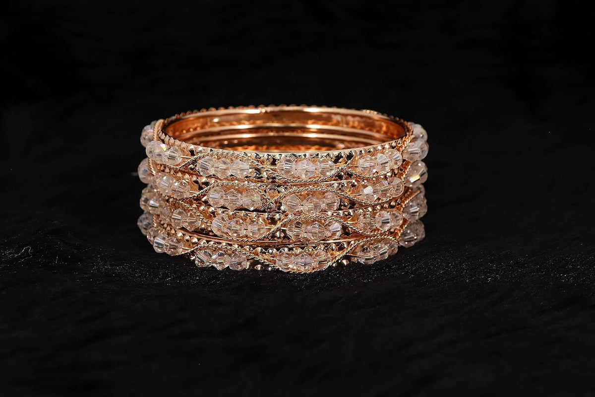 NMII Alloy Metal Bangles Set For Girls & Women Studded Pearls and Chain | Stylish Bangles Bracelet | Fancy Metal bangles | Women's Jewellery | (Pack of 4)
