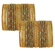 NMII Glass with Beads studded silk thread and Ball Chain Linked Bangle set for Women/Girls, (Multi_2.8 Inches), Pack Of 40 Bangles
