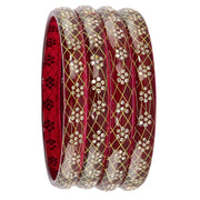 NMII Premium Crystal Glass Kada Set with Zircon Gemstone & Printed Design For Women & Girls | Transparent Glass Bangles | Latest Girl's Bangles | Bangles - Set of 8 (GK63_DottedFloralKada-Maroon-2.8)
