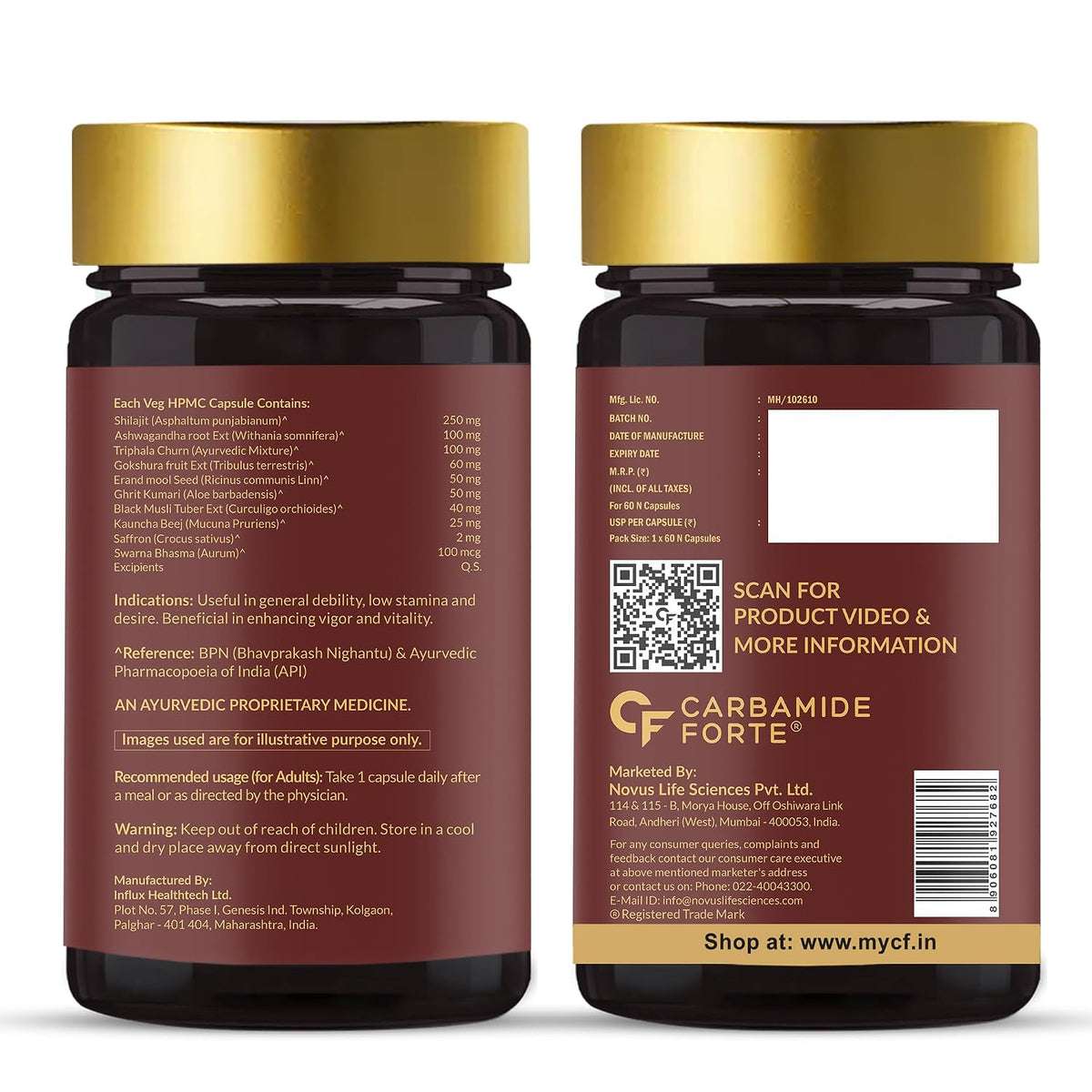 Carbamide Forte Shilajit Gold Capsules For Women With Pure Shilajeet Swarna Bhasma, Saffron & Ashwagandha | Himalayan Shilajit for Women | Shilajeet Gold Original | 60 Veg Capsules (Pack of 2)