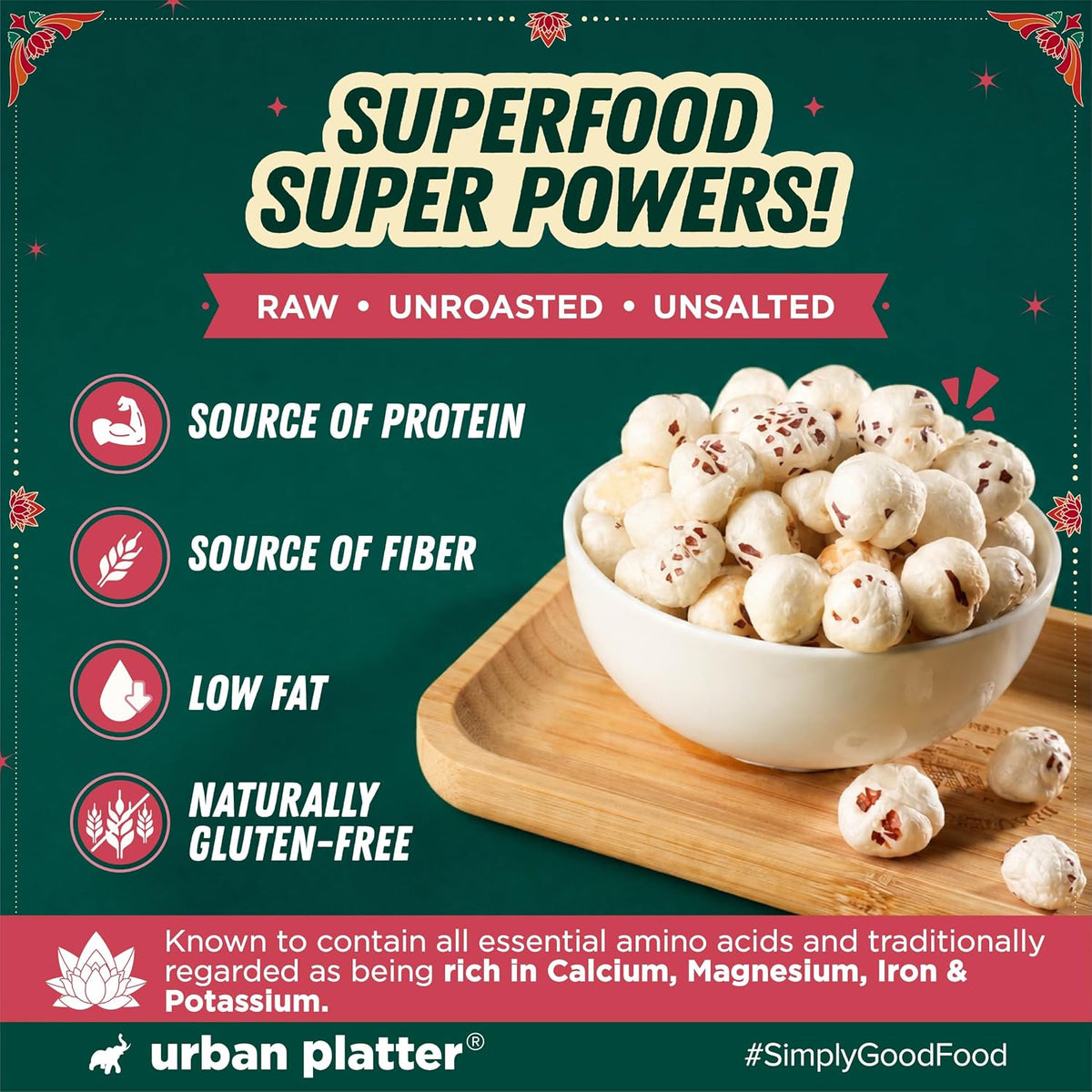 Urban Platter Makhana, 150g (Popped Water Lily Seeds, Source of Protein and Fiber, Unroasted and Unsalted)