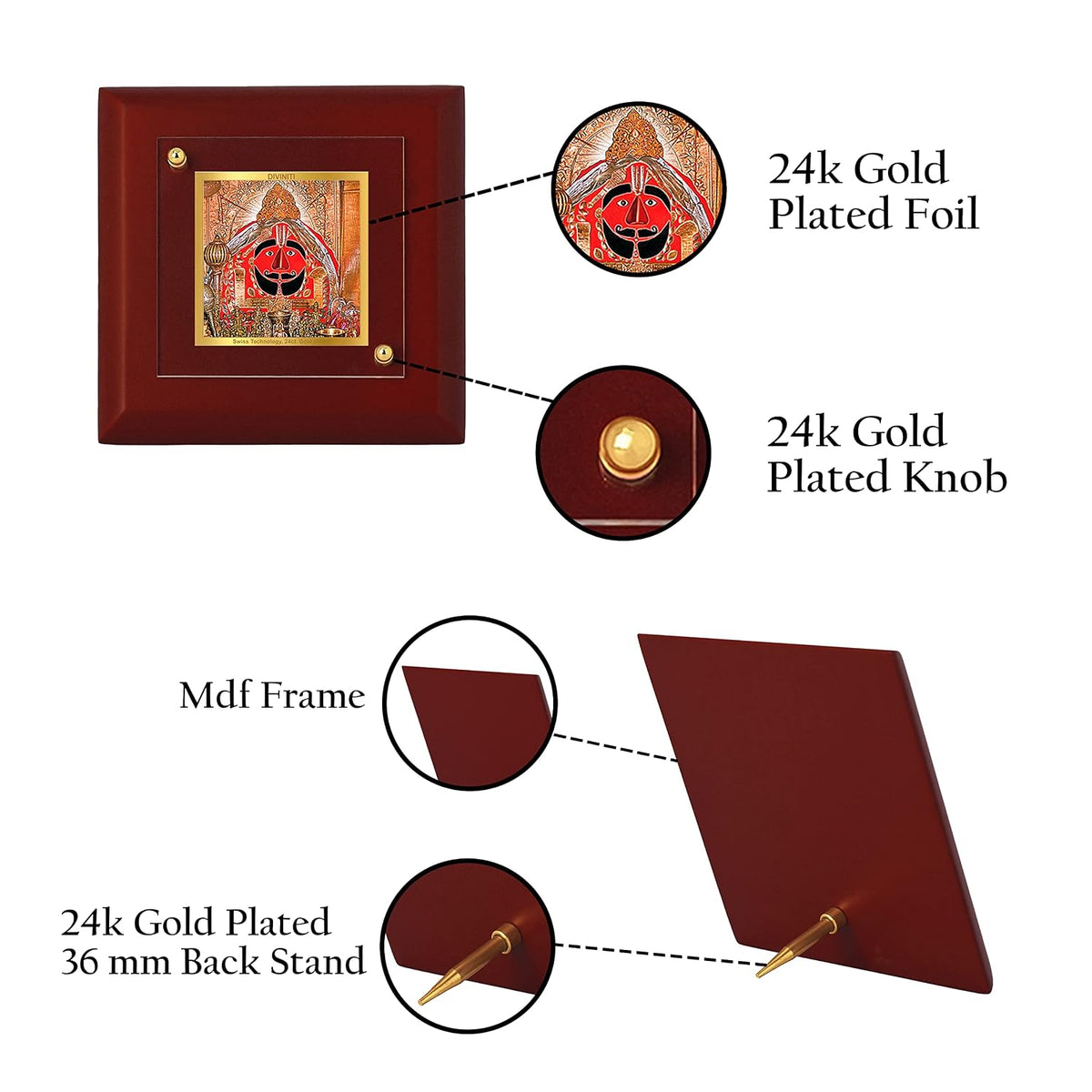 DIVINITI Salasar Balaji 24K Gold Plated MDF Photo Frame|Premium Religious Table Top Frame for Home, Office & Prayer Room|Luxury Spiritual Gift Item for Housewarming, Festive Gifting|10 x 10 CM