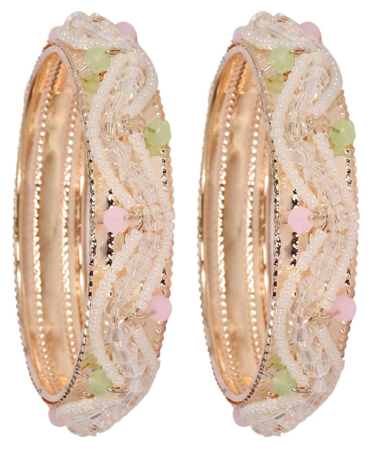 NMII Latest Metal Pearls Moti Bangles Kada Set For Women & Girls | Stylish Girl's Bangles Bracelet | Metal Bangles | Kada For Women | Bangles For Wedding, Party, Festive, Occasion Wear- Set of 2 Kada