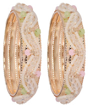 NMII Latest Metal Pearls Moti Bangles Kada Set For Women & Girls | Stylish Girl's Bangles Bracelet | Metal Bangles | Kada For Women | Bangles For Wedding, Party, Festive, Occasion Wear- Set of 2 Kada