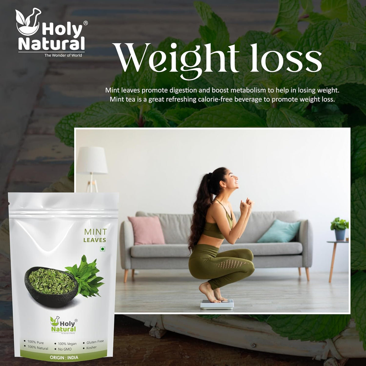 Holy Natural Mint Leaves (Dried) – 100 GM | Pure & Natural Pudina Leaves | Refreshing Herbal Ingredient for Tea, Chutney, Seasoning & Daily Use