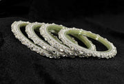 NMII Golden Glass Zircon Gemstone & Beads Studded Bangles Kada Set For Women & Girls | Fancy Golden Kada Bangles | Traditional Rajwadi Kangan | Glass Bangles Wedding, Party, Daily use- Set of 4