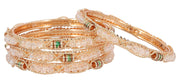 NMII Alloy Metal Golden Bangles Set For Girls & Women Studded Pearls, Beads and Chain | Stylish Bangles Set | Fancy Bangles Jewellery | Women's Bangle | (Pack of 4)