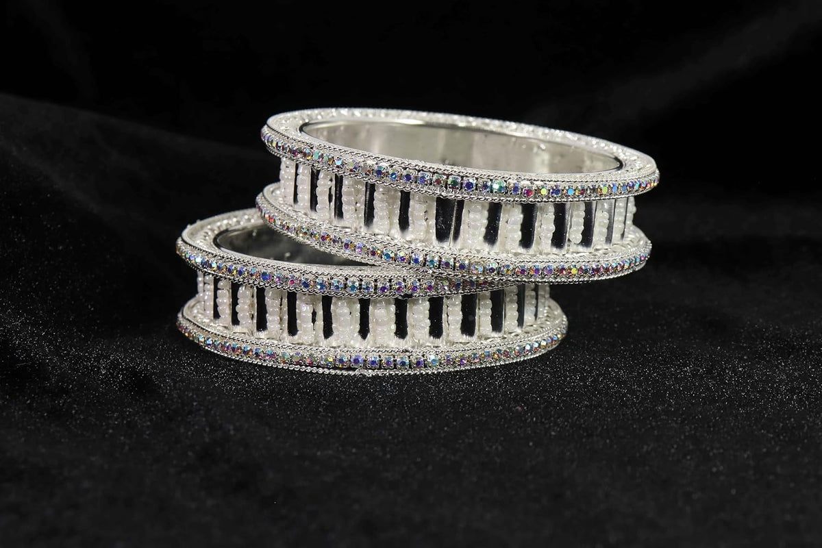 NMII Gold Plated Metal American Diamond & Kundan Bangles Set For Women & Girls | Kada Set For Women | Antique Bangles | Women's Bangles Set For Wedding, Party, Occasion Jewellery- Set of 2