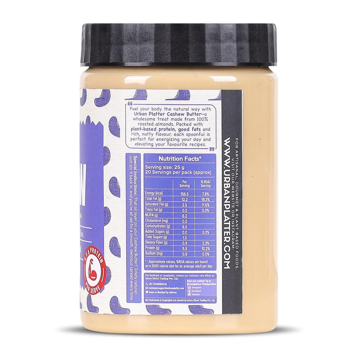 Urban Platter Cashew Butter, 500g (Rich & Creamy | Single Ingredient | Keto-Friendly)