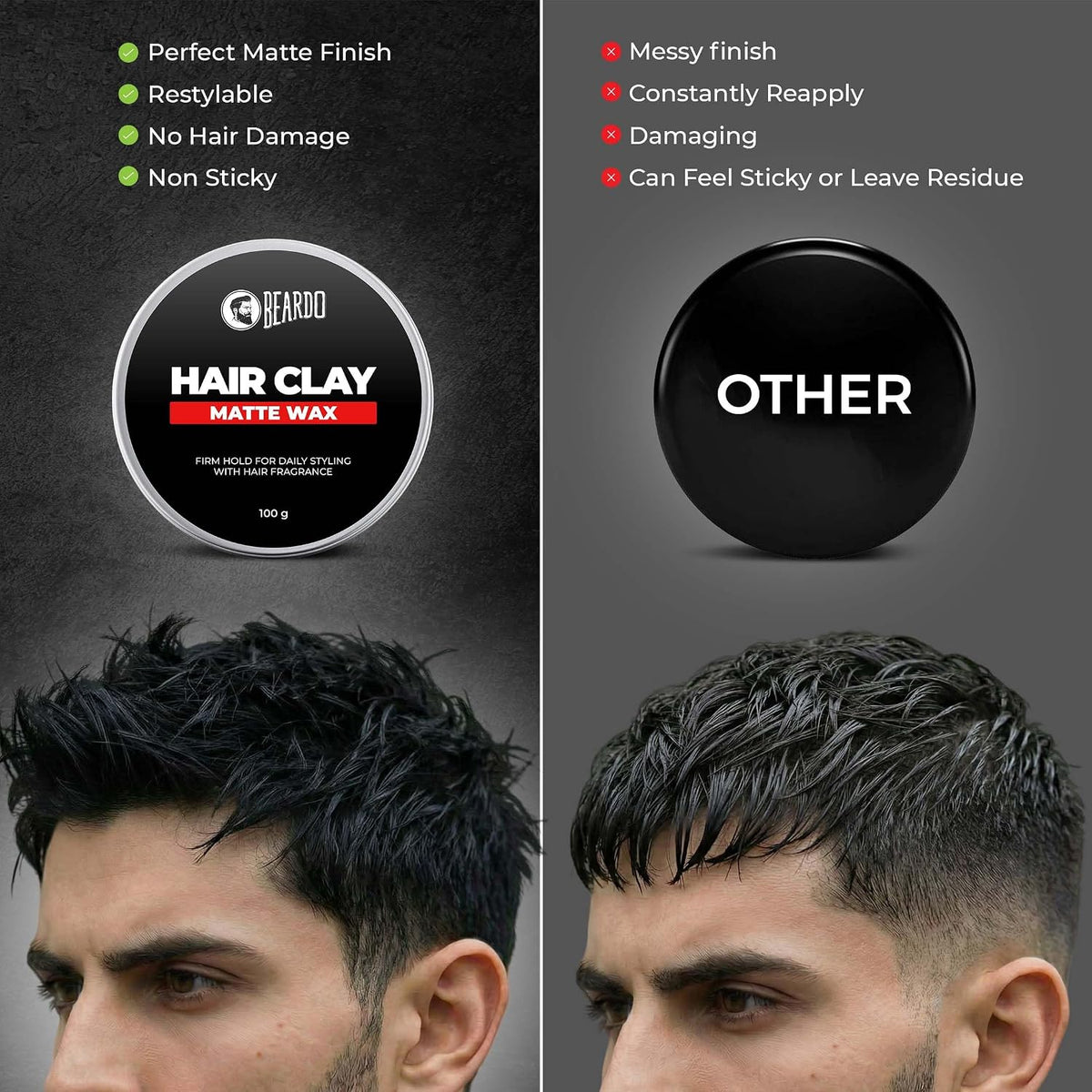 Beardo Hair Clay Wax for Men, 100 gm | Hair Clay for men | Styling Wax | Volumizing | Strong Hold | Restylable |Matte Finish | Easy to Wash Off | Texture Clay for Men