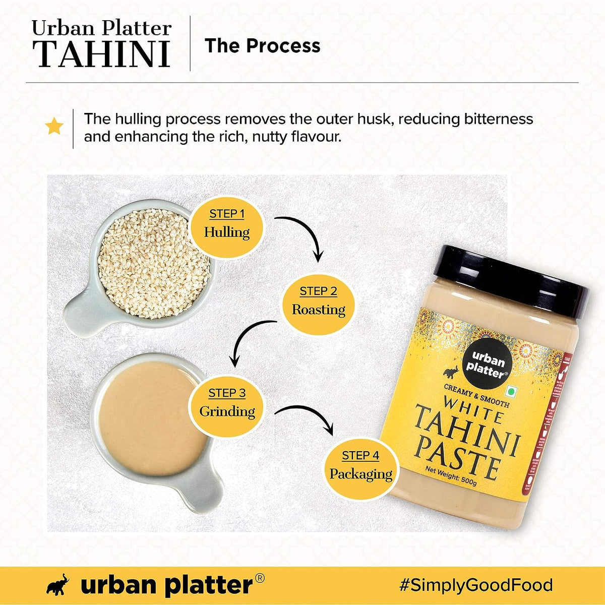 Urban Platter Tahini Paste, 500g (Smooth & Creamy White Sesame Paste, No Additives, Ideal for Hummus, Shawarma Sauce, Baba Ghanoush & Salad Dressings)