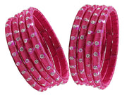 NMII Glass With Silk Thread and Zircon Gemstone Studded Worked Kada Set For Women and Girls