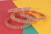 NMII Premium Alloy Metal Kada Set with Shiny Diamond Stone For Women & Girls | Fancy Latest Women's Kangan Stylish | Beautiful Girl's Bangles For Wedding, Party, Daily, Gift - Set Of 4
