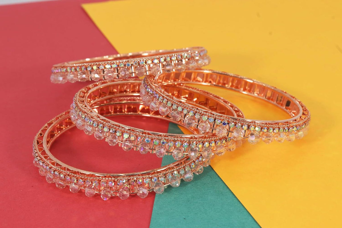 NMII Premium Alloy Metal Kada Set with Shiny Diamond Stone For Women & Girls | Fancy Latest Women's Kangan Stylish | Beautiful Girl's Bangles For Wedding, Party, Daily, Gift - Set Of 4