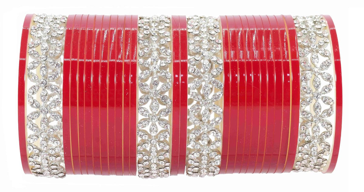 NMII Stylish Red Chuda Set For Women & Girls with Zircon Diamond Stone | Women's Bangles Chooda | Bridal Chuda Set Design Wedding, Party, Marriage | Fashion Jewellery