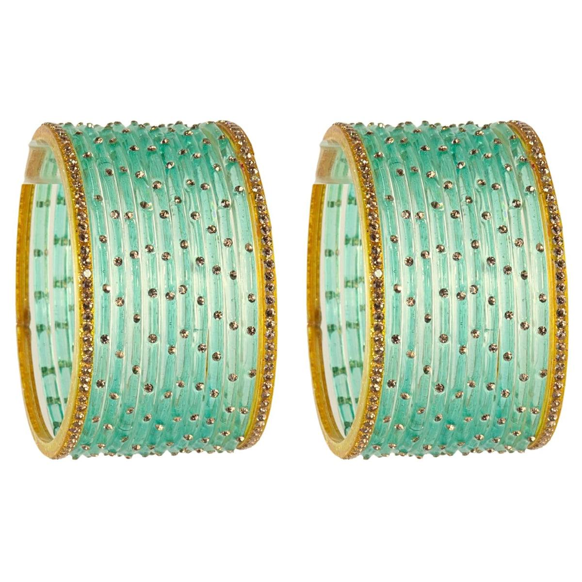 NMII Stylish Glass Bangles Set For Women & Girls With Studded Golden Gemstones | Bangle Set For Women | Crystal Glass Bangle Wedding, Daily, Festive - Set Of 24
