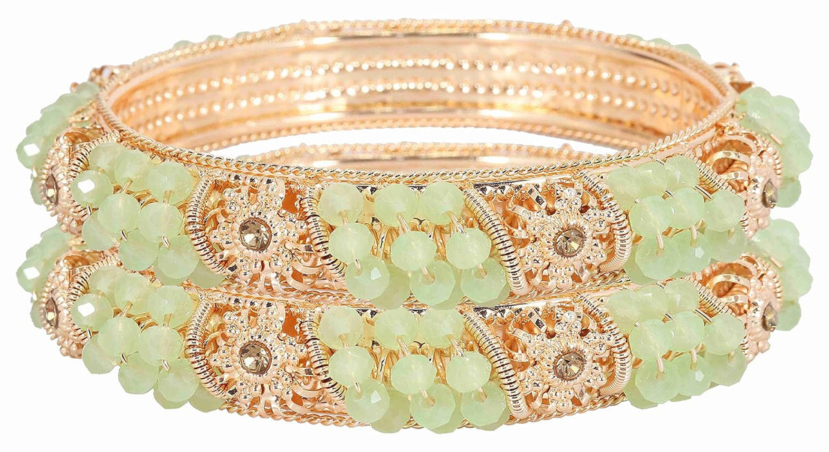 NMII Non-Precious Metal With Base Metal And Zircon Gemstone Or Colourful Beads Studded On Flower Glossy Finished Kada Set For women and Girls