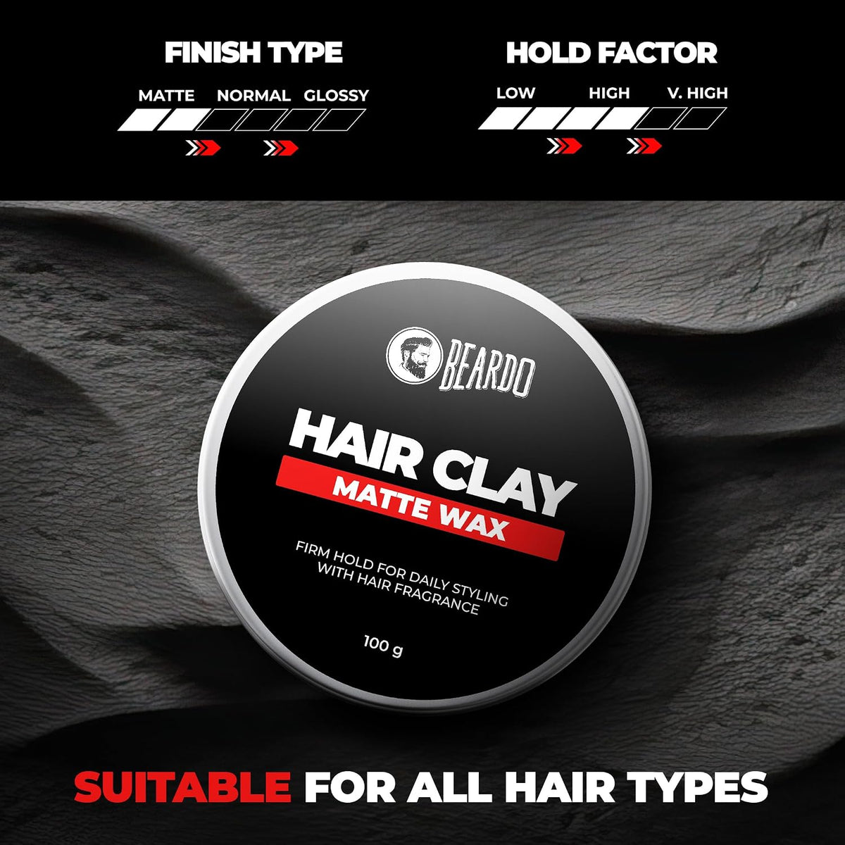 Beardo Hair Clay Wax with Roller Hair Brush for Men | Hair Clay for men | Styling Wax | Volumizing | Strong Hold | Restylable |Matte Finish | Easy to Wash Off | Set of 2