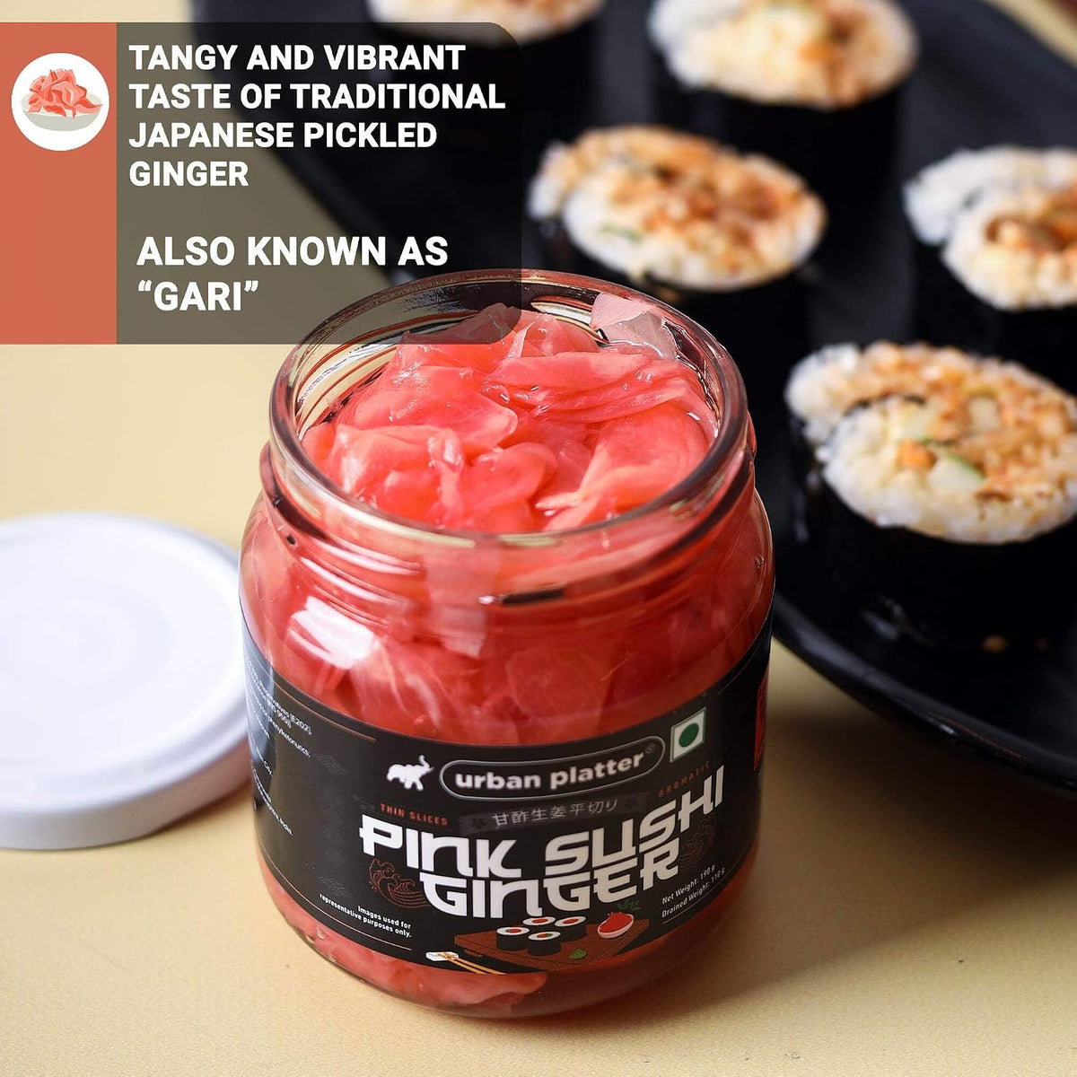 Urban Platter Pink Sushi Ginger, 190g, Drained Weight 110g [Gari, Japanese Style Pickled Ginger, Sushi Ingredient, Thinly Sliced, Perfectly Aromatic]