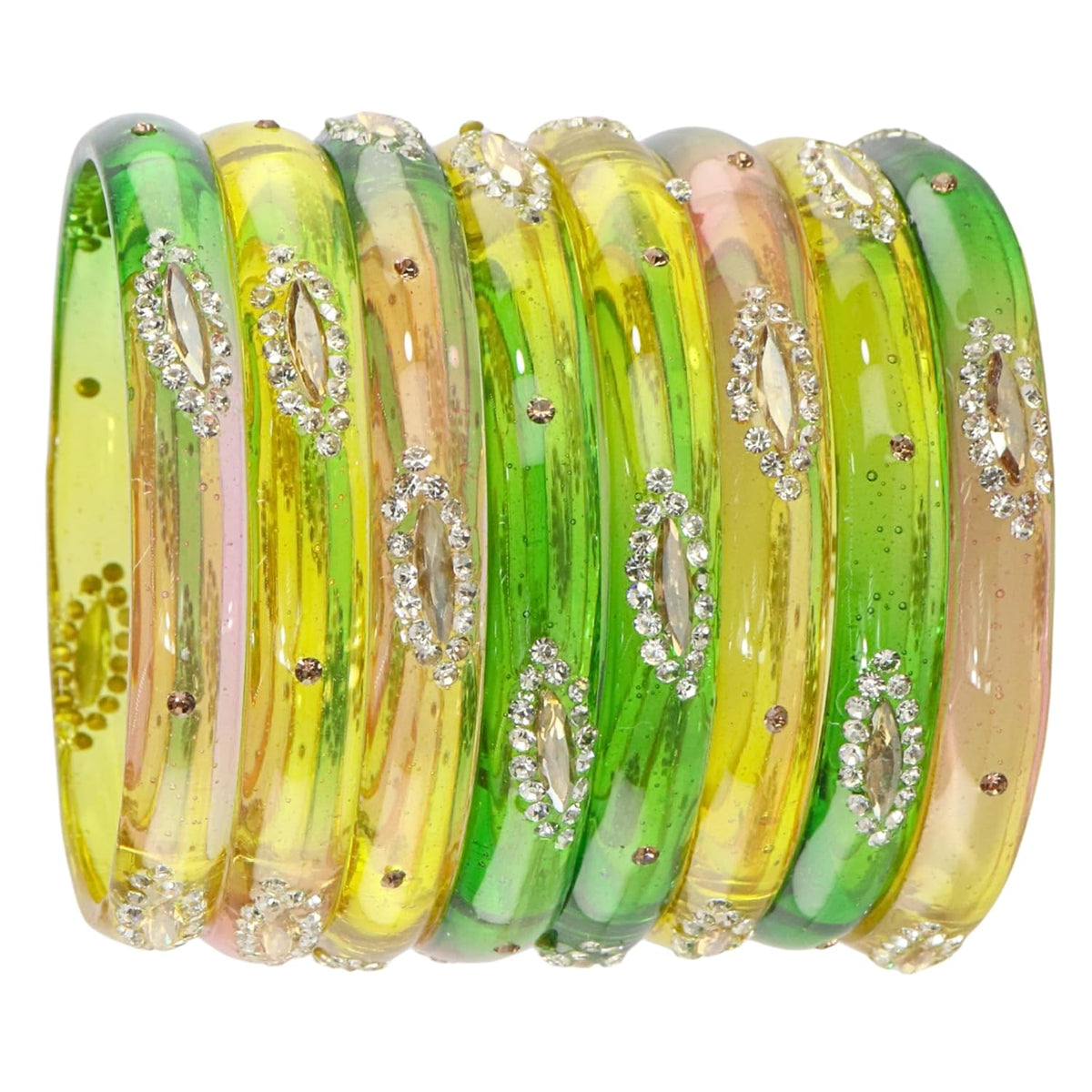 NMII Transparent Glass Bangles Kada Set For Women & Girls with Sparkling Golden Zircon Diamonds & Beads | Latest Girls Bangles Kangan Chudiyan | Daily, Wedding, Party, Office Jewellery