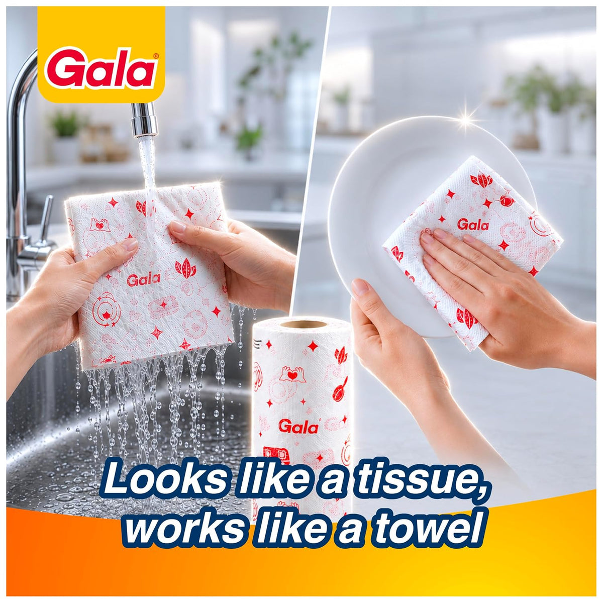 Gala Reusable Kitchen Towel Roll (Anti-Bacterial,80 Washable Wipes per Sheet)