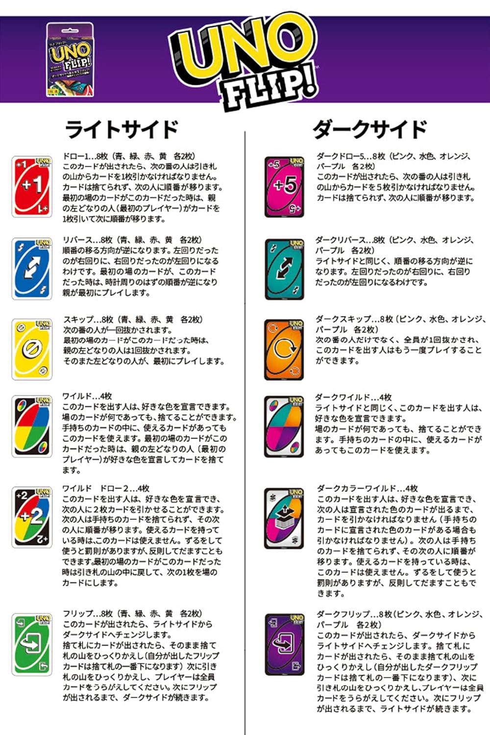 Mattel Games Uno Flip Side Card Game For Adult (Pack Of 2),Multicolor