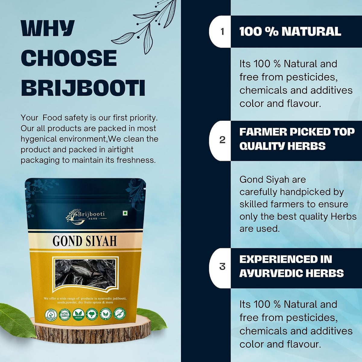 BrijBooti Gond Siyah - Kala Gond - Black Gum For Joint and Back Pain 100 Gr