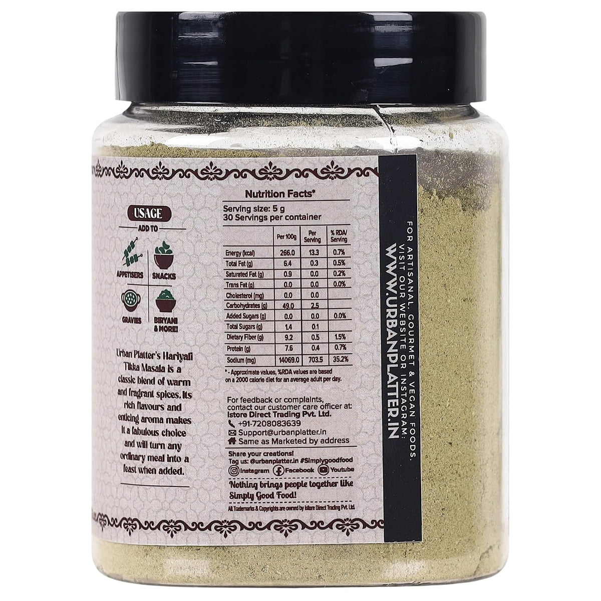 Urban Platter Hariyali Tikka Masala, 150g / 5oz [All Natural & Flavourful]