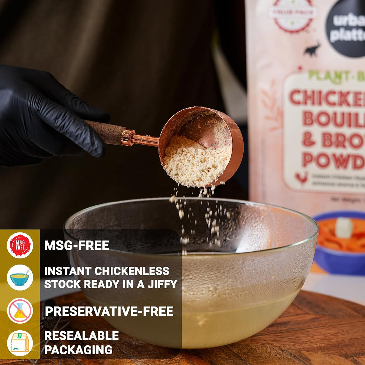 Urban Platter Vegan Chicken-less Bouillon & Broth Powder, 1kg (Plant-Based | Instant Soup Base | MSG-free | Umami-Rich)