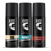 Beardo Don, Mariner Captain Jack & Whisky Smoke Body Spray Set for Men | Deodorant Perfume Body Spray | Citrus, Aqua & Woody Fragrances | 120ml x 3