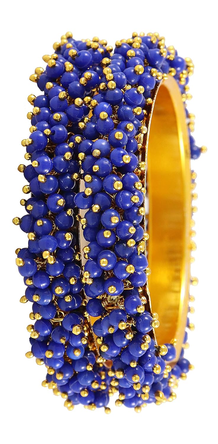 NMII Non-Precious Metal Base Metal with Pearl Studded worked Glossy Finished Kada Set For Women and Girls