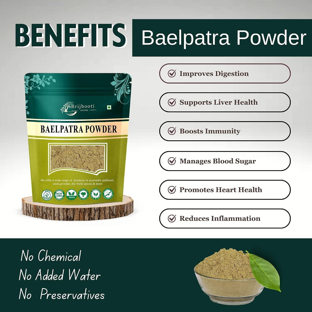 Brijbooti Baelpatra Powder (200 gm) | Bael Patra for Gut Health | Bel Patra | Bael Leaf Powder