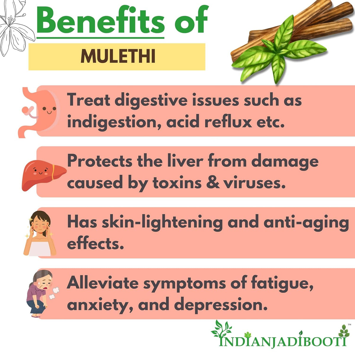 IndianJadiBooti Mulethi Stick – Licorice Root | Supports respiratory health and digestion | 100 Grams Pack | Pack Of 2