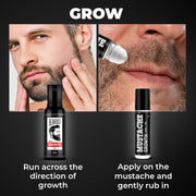 BEARDO Mustache Growth Roll On 8ml with Beard & Hair Growth Oil 50ml + 30ml | Beard Growth Kit for Men, Hair Regrowth Oil, Patchy Beard Filler, Thick & Strong Beard Combo (Pack of 3)