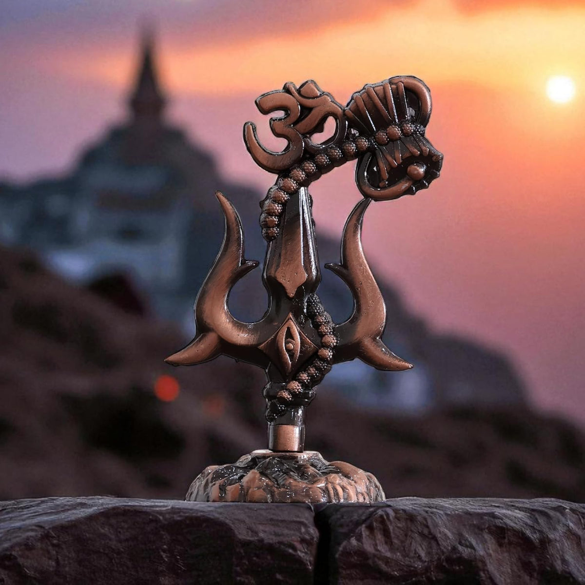 KridayKraft Metal Shivshakti Om Trishul Damru Rudaksha Mala Idol Symbol Statue. (Copper Antique Finish)