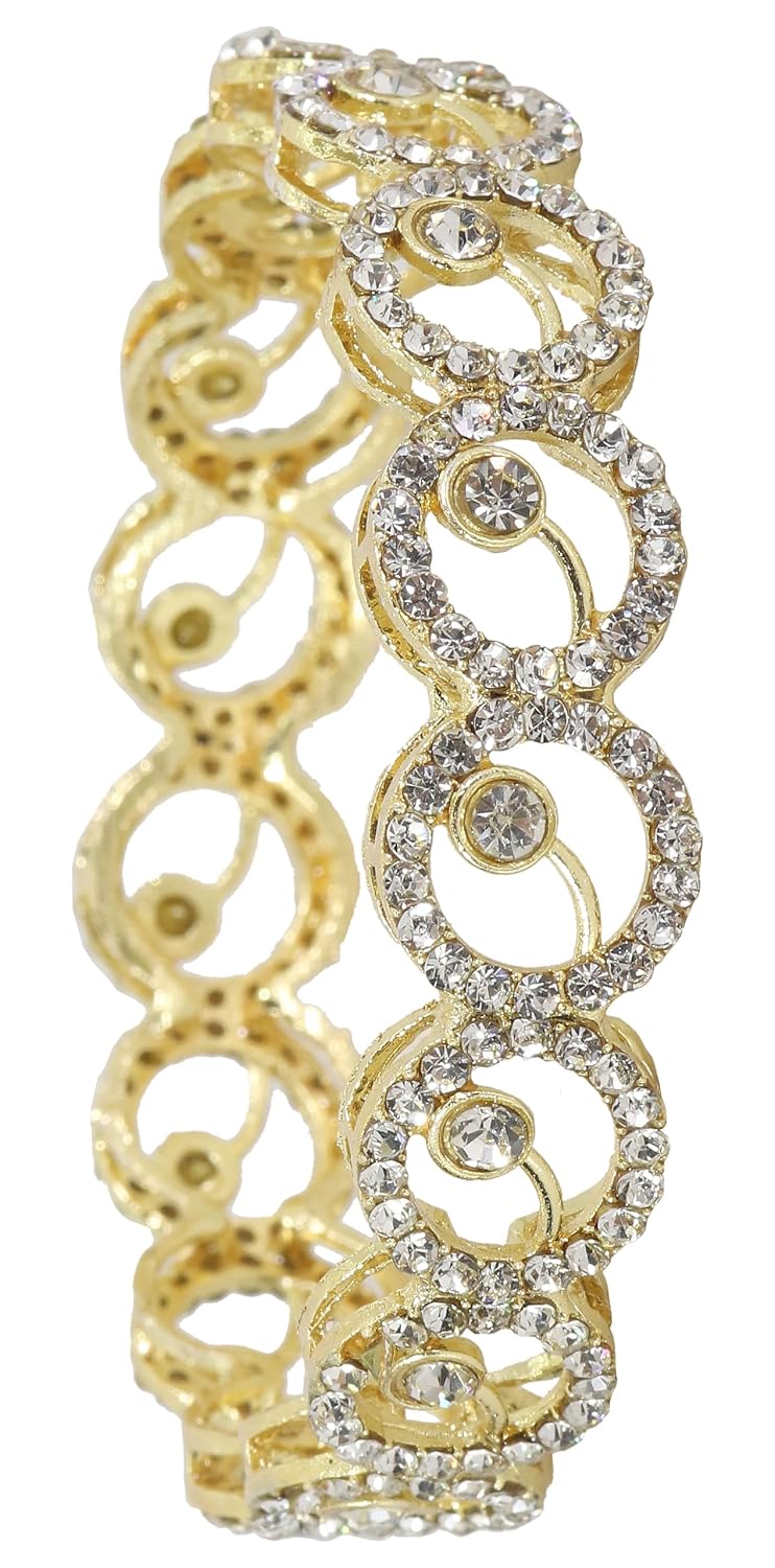 NMII Stylish Alloy Metal Gold Plated Bangles Set For Girls and Women Studded American Diamond Stone | Fancy Diamond Bangles | Metal bangles | Women Bangles For Wedding, Party, Function- Set of 2